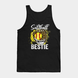 Softball bestie leopard glove game Tank Top